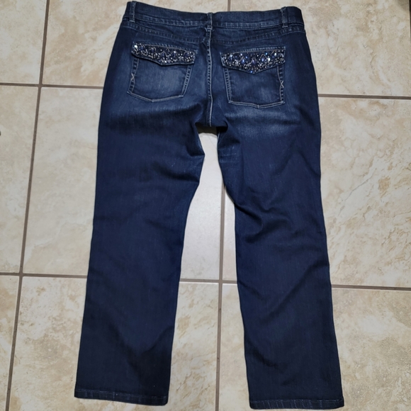 WHBM Dark Blue Crop Jeans w/Rhinestones on Back Pockets Women's Size 14 - Picture 2 of 15